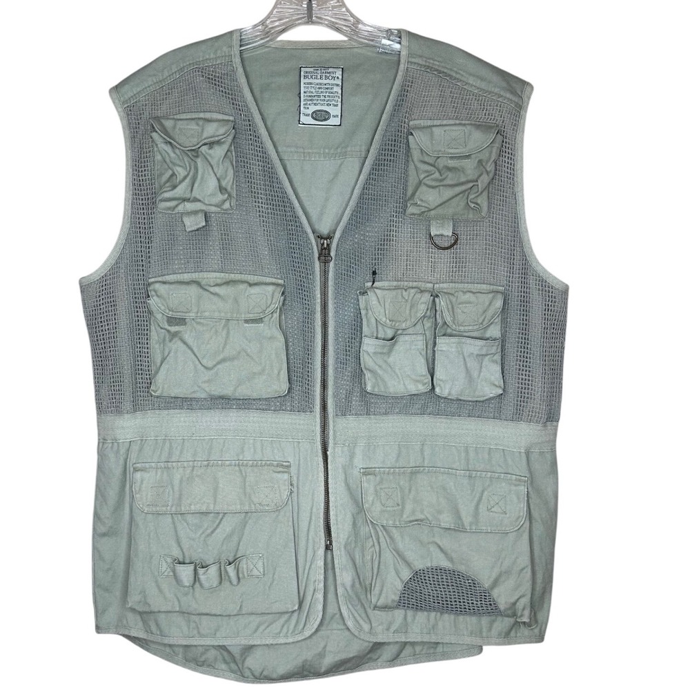 Vintage Bugle Boy Fishing Vest Hunting Tactical‎ Zip Up Cargo Men's size L